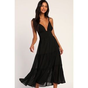 Lulus Everlasting Sight Black Tie-Strap Midi Dress Size L​